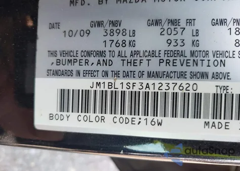 2010 Mazda 3 I z USA, uszkodzony, nr VIN JM1BL1SF3A1237620